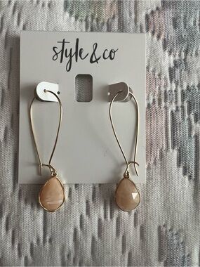 Style & Co. Gold Drop Earrings with Peach Teardrop Stones